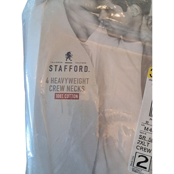 Stafford 4-Pack Heavyweight Crew Necks 2XLT 100% Cotton Undershirts Mens White - Picture 2 of 9